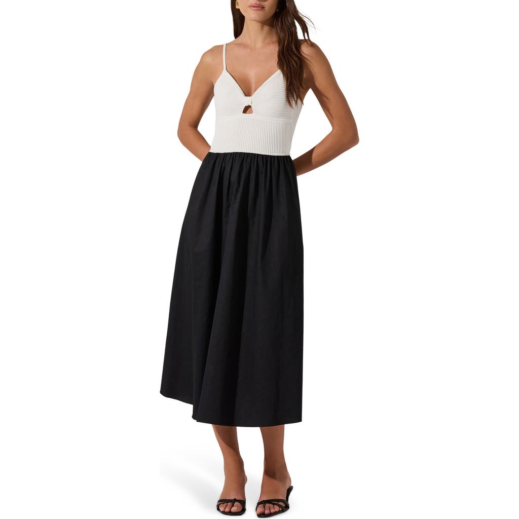 Astr The Label Contrast Mixed Media Midi Dress In White Black