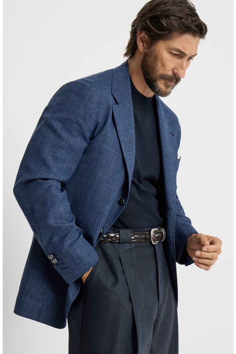 Prince of Wales deconstructed blazer, Alternate, color, Denim