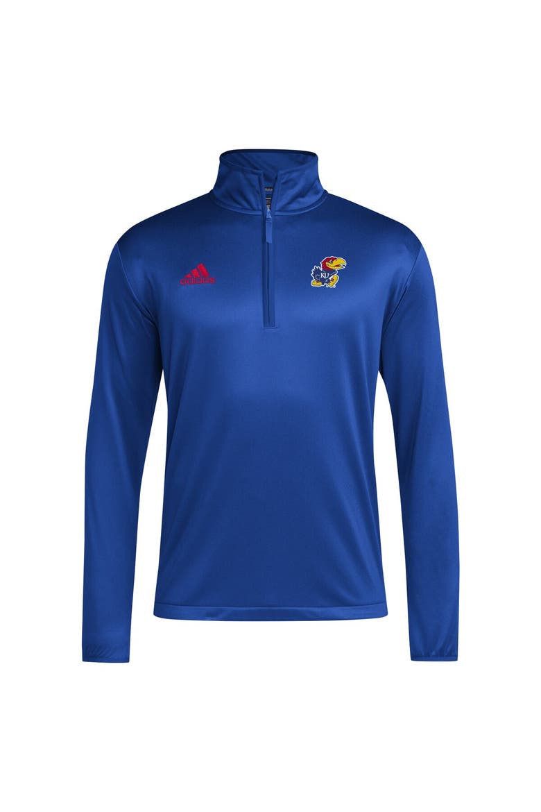 Men's adidas Royal Kansas Jayhawks 2024 Coaches Sideline Quarter-Zip Top, Alternate, color, Royal