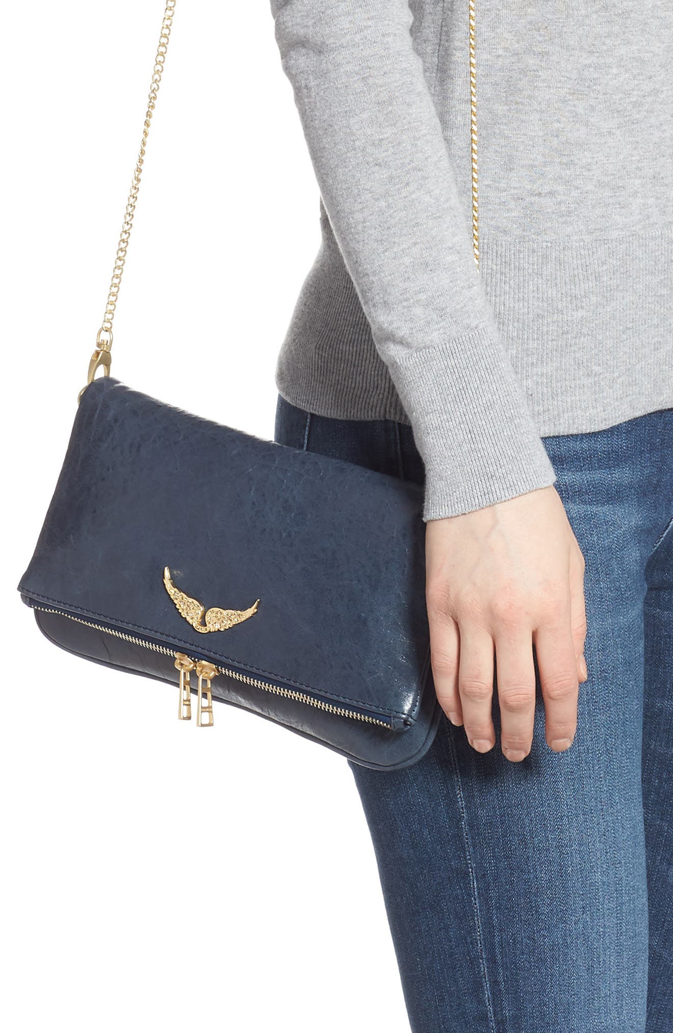 Zadig & Voltaire Zagid & Voltaire Rock Crush Leather Clutch, Alternate, color, 