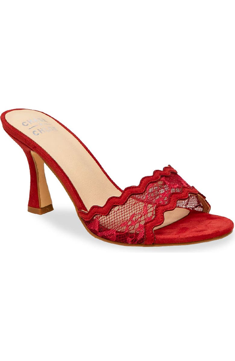 CHASE AND CHLOE Scalloped Lace Sandal, Main, color, Red