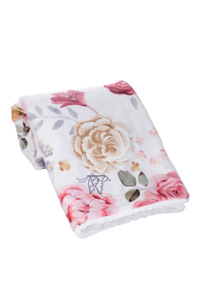 Secret Garden Ultra-Soft Fleece/Minky Floral Baby Blanket, Alternate, color, White