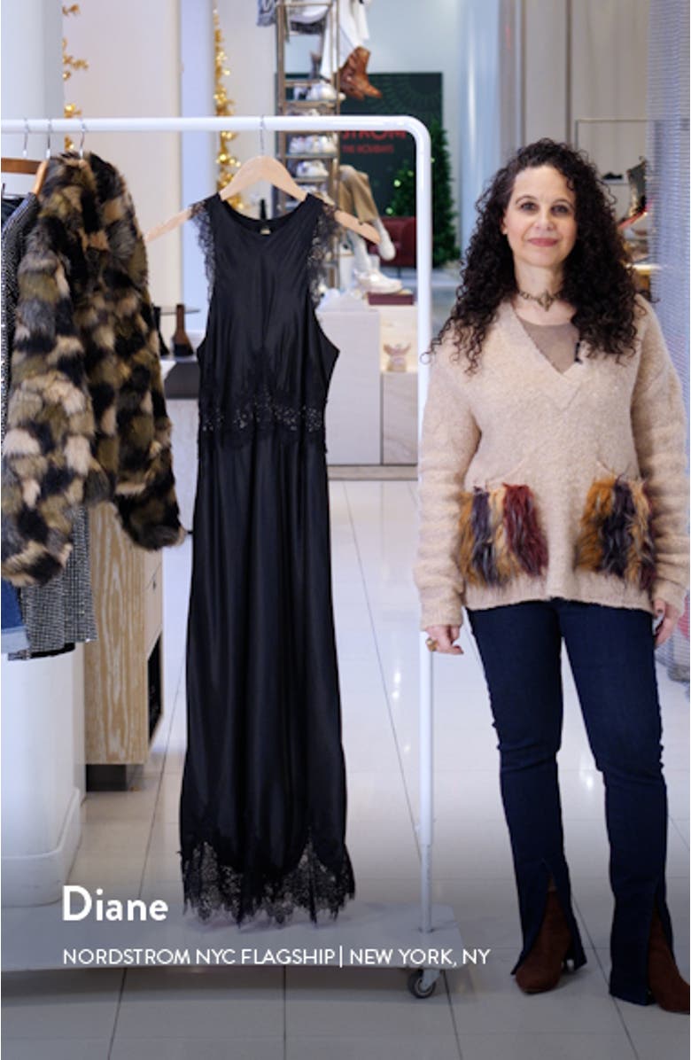 Alula Lace Trim Satin Maxi Dress, sales video thumbnail