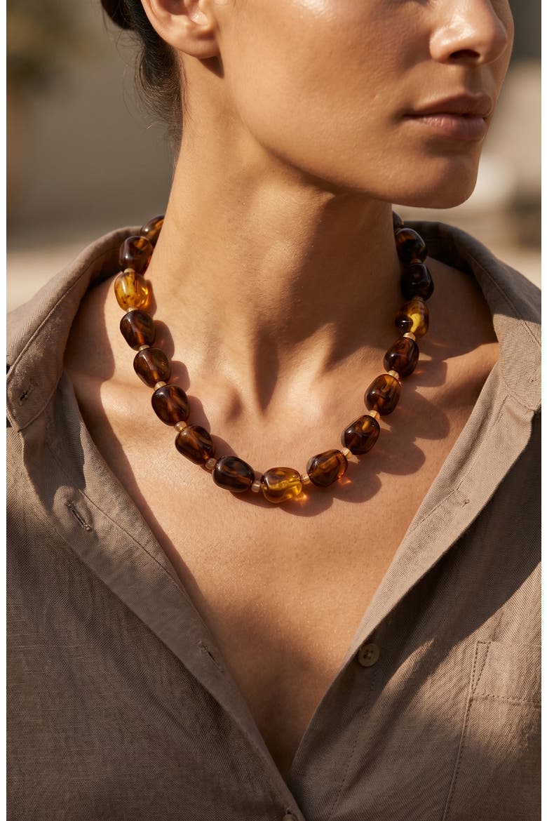 Amber Glow Beaded Necklace, Alternate, color, BROWN