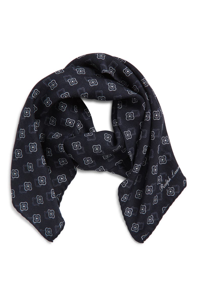 Flower Silk Foulard Neckerchief, Main, color, NAVY