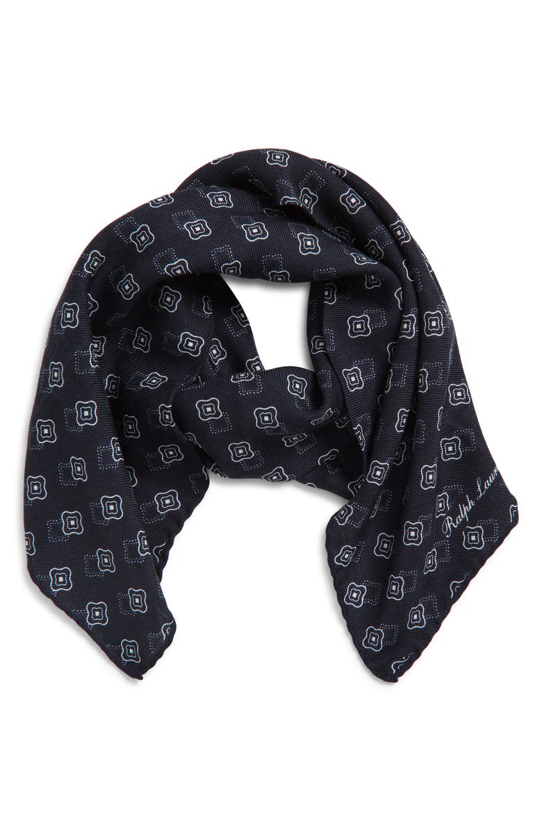 Ralph Lauren Purple Label Flower Silk Foulard Neckerchief, Main, color, Navy