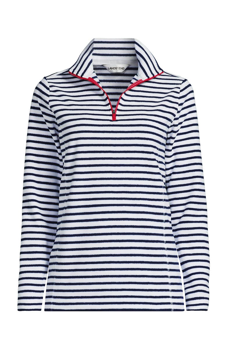 Lands' End Anyweather Fleece Quarter Zip Pullover, Alternate, color, Crisp White/Navy Stripe/Red