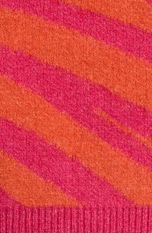 Shop Freshman Kids' Zebra Stripe Quarter Zip Sweater In Pink Combo