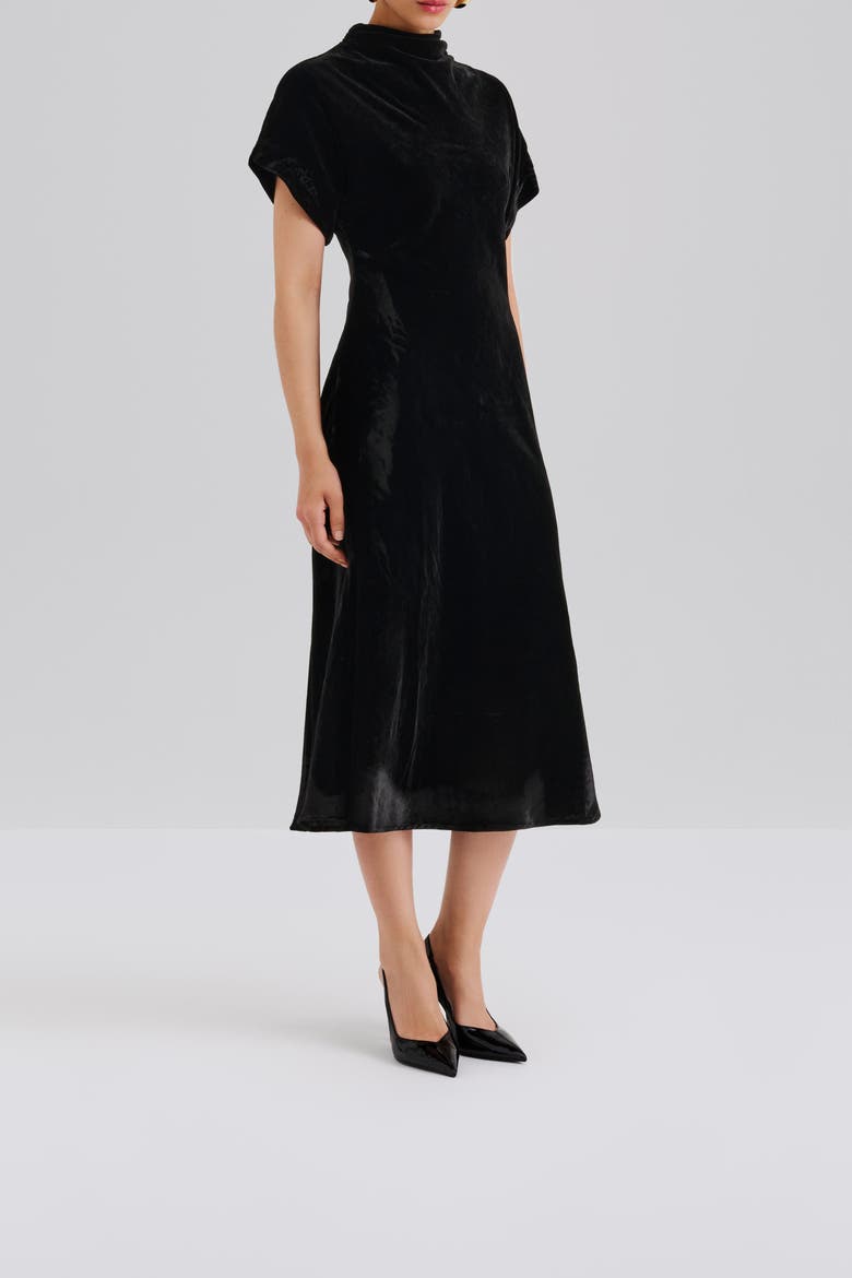 Alivia Short Sleeve Velvet Midi Dress, Alternate, color, Black