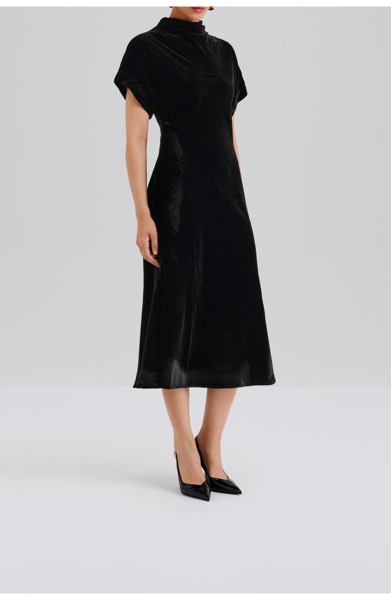 Malina Alivia Short Sleeve Velvet Midi Dress, Alternate, color, Black