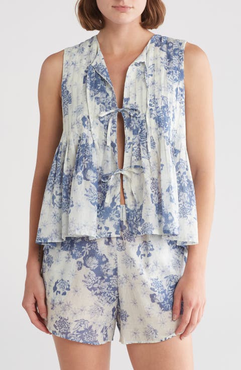 Pleated Cotton Short Pajamas
