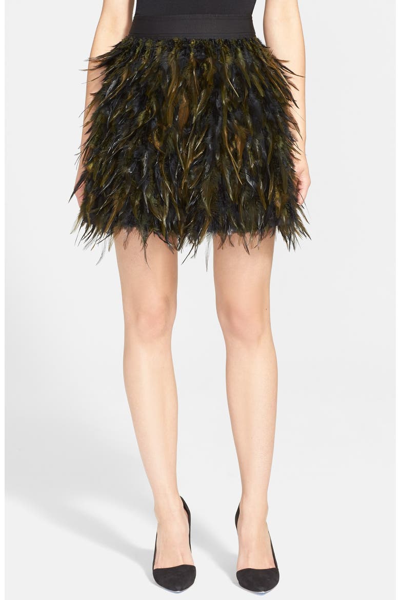 'Cina' Feather Skirt, Main, color, BLACK/ ARMY
