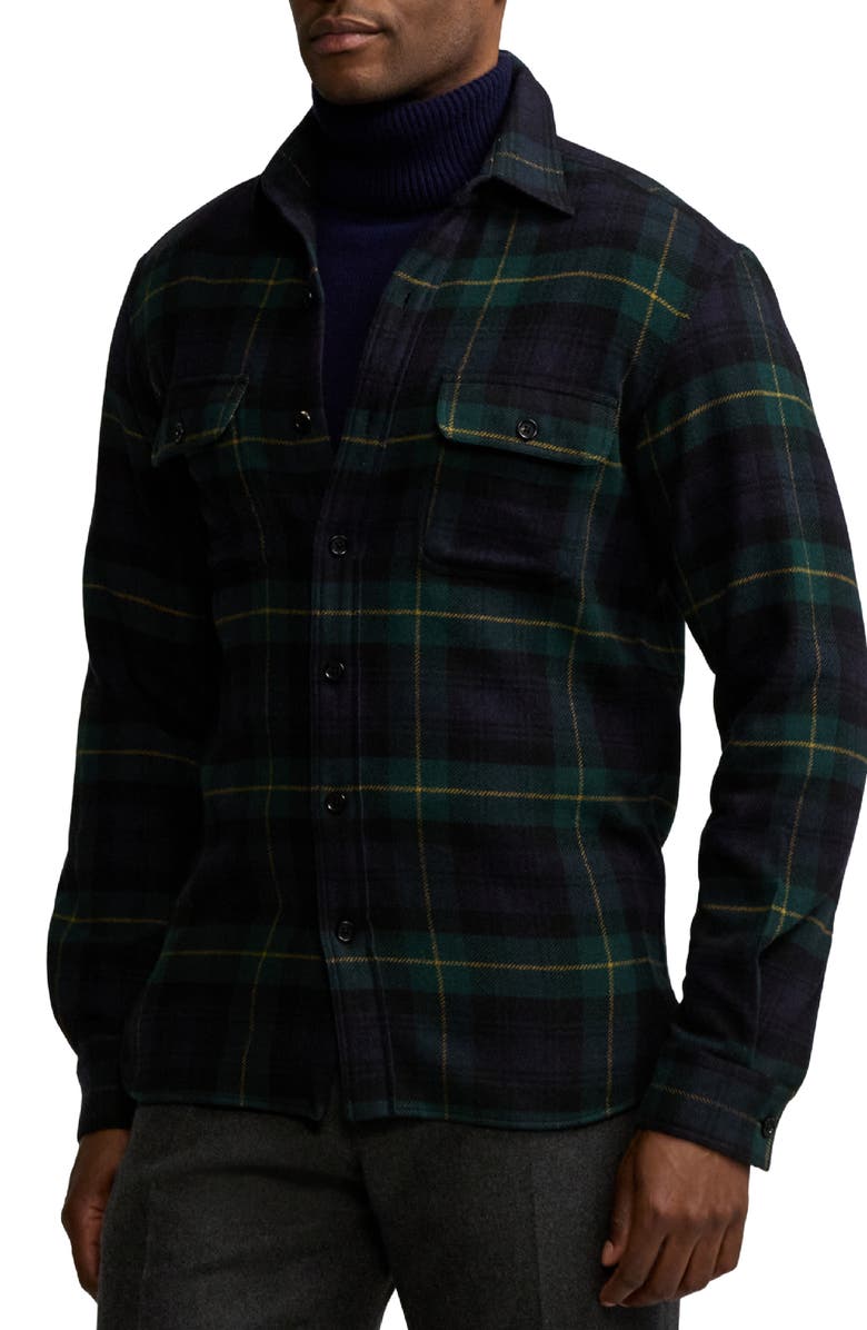 Ralph Lauren Purple Label Plaid Wool & Cashmere Flannel Button-Up Shirt, Alternate, color, 