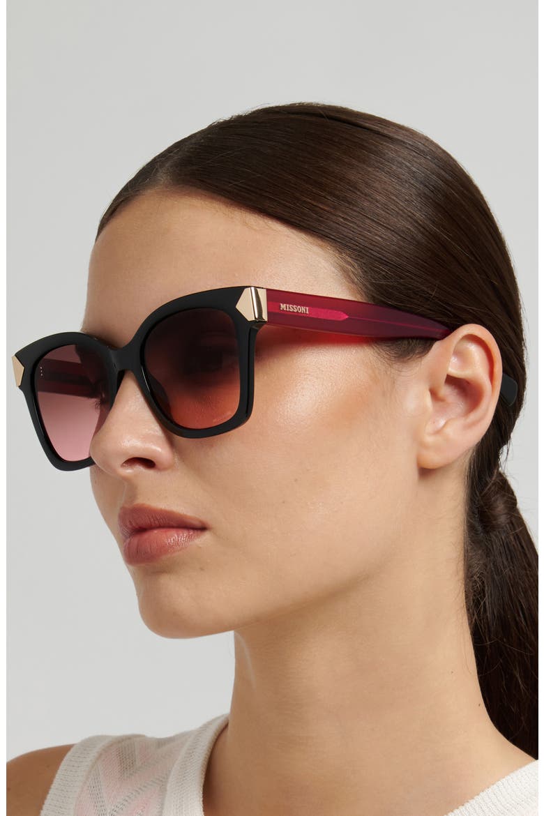 52mm Gradient Square Sunglasses, Alternate, color, BLACK/ BROWN PINK SF
