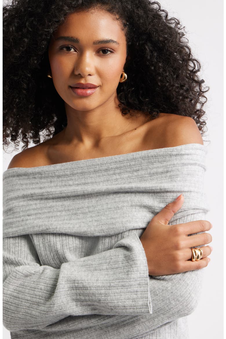 Off the Shoulder Sweater, Alternate, color, GREY HEATHER
