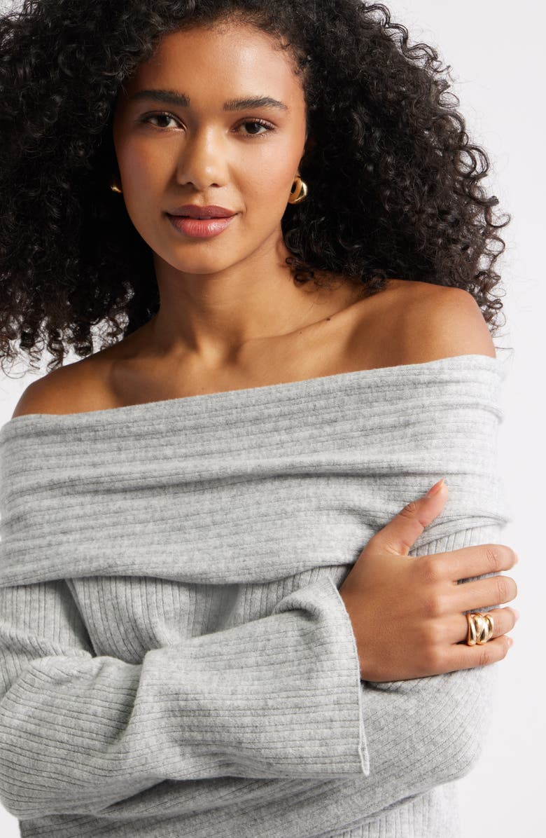 Open Edit Off the Shoulder Sweater, Alternate, color, Grey Heather