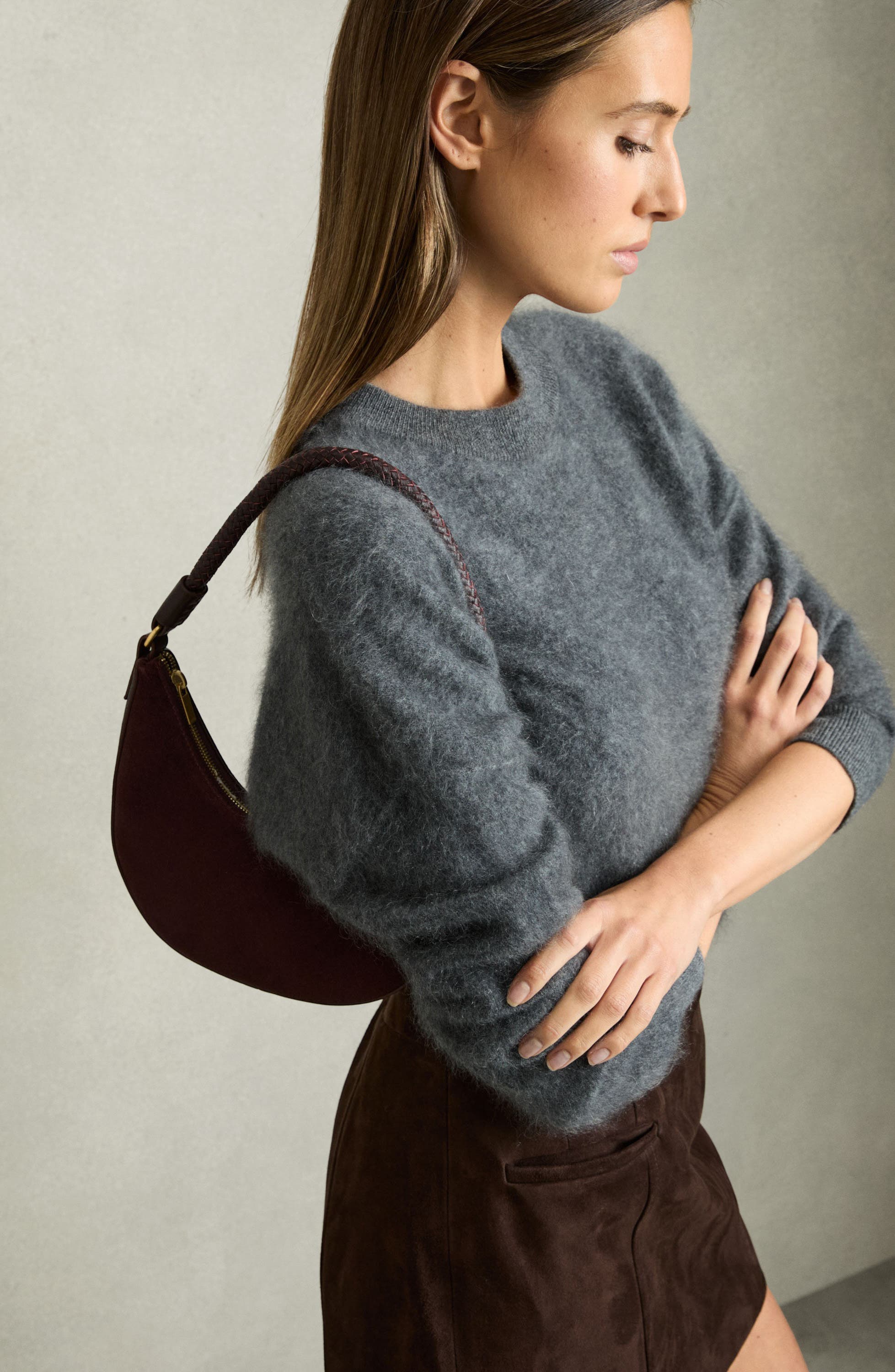 Reiss Wallace Suede 
Leather Shoulder Bag, Alternate, color, 