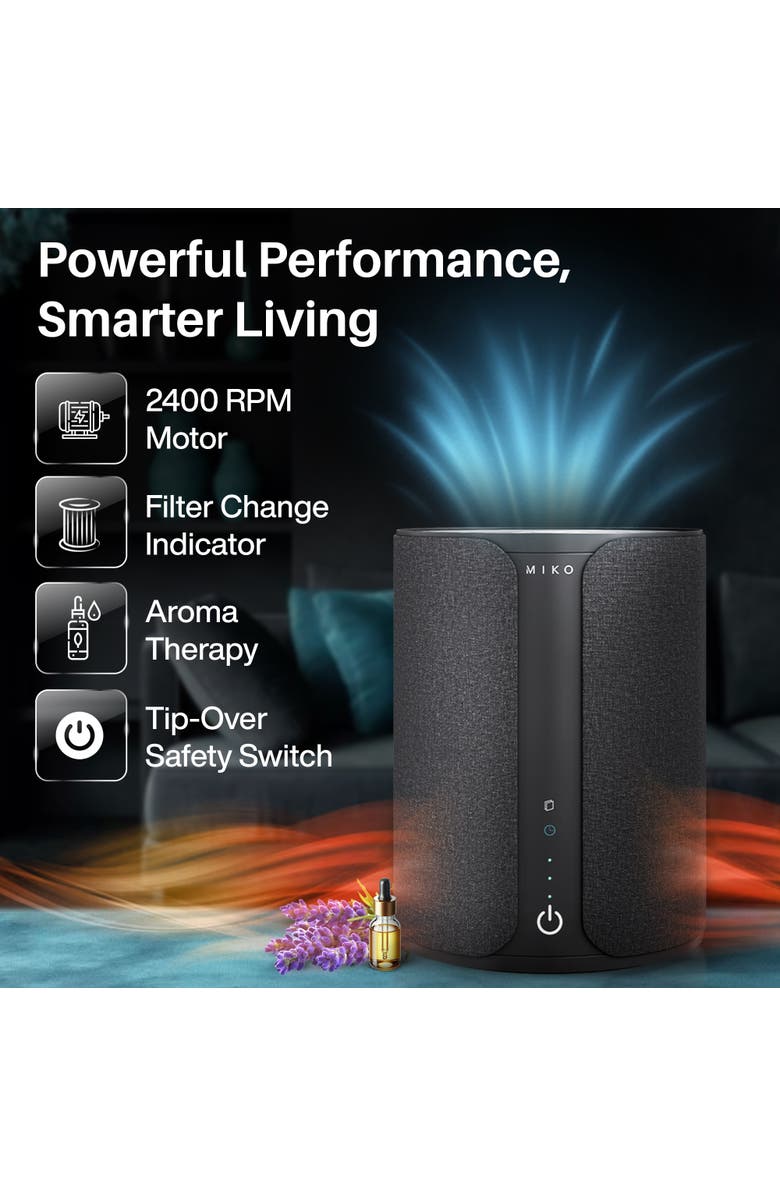MIKO Ibuki 2.0 Air Purifier with App Control and Aroma Tray 1500 sqft, Alternate, color, White