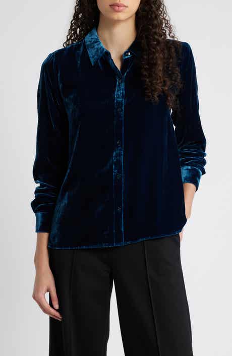 Eileen Fisher Classic Collar Easy Velvet Button-Up Shirt