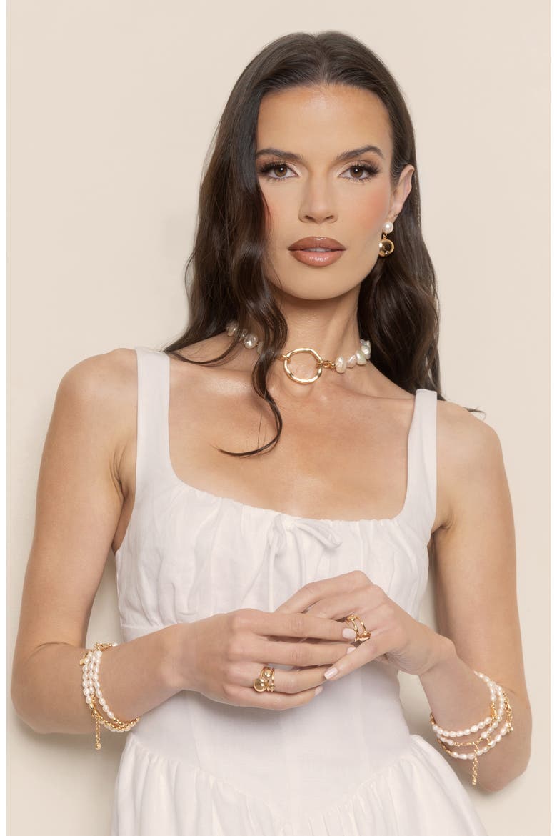 Cultured Freshwater Pearl Open Ring Choker Necklace, Alternate, color, GOLD