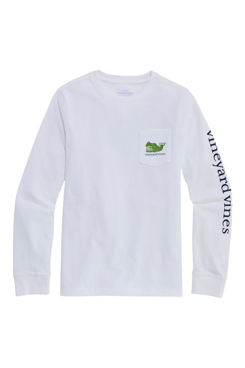 Kids' Fuzzy Whale Logo Pocket Long Sleeve Graphic T-Shirt, Main, color, WHITE CAP
