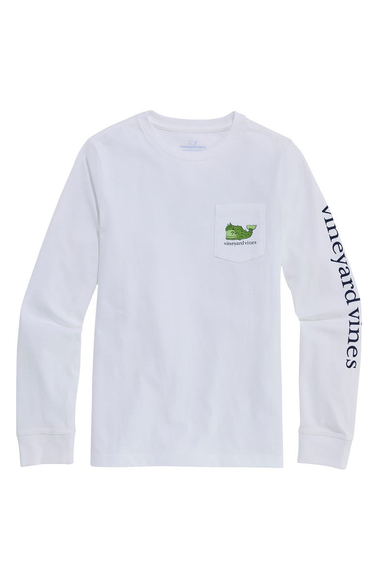 vineyard vines Kids' Fuzzy Whale Logo Pocket Long Sleeve Graphic T-Shirt, Main, color, White Cap