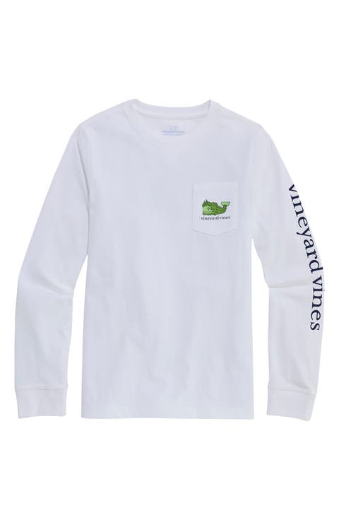 Kids' Fuzzy Whale Logo Pocket Long Sleeve Graphic T-Shirt