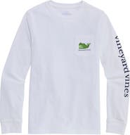 vineyard vines Kids' Fuzzy Whale Logo Pocket Long Sleeve Graphic T-Shirt