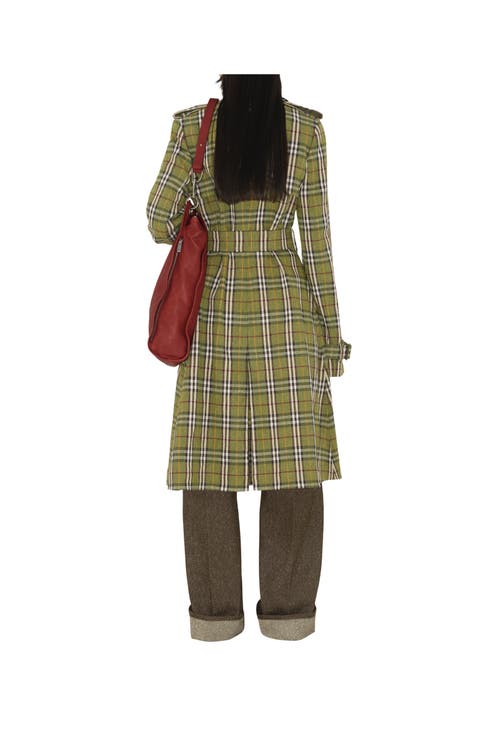 Shop Burberry Long Check Stretch Linen Trench Coat In Caper