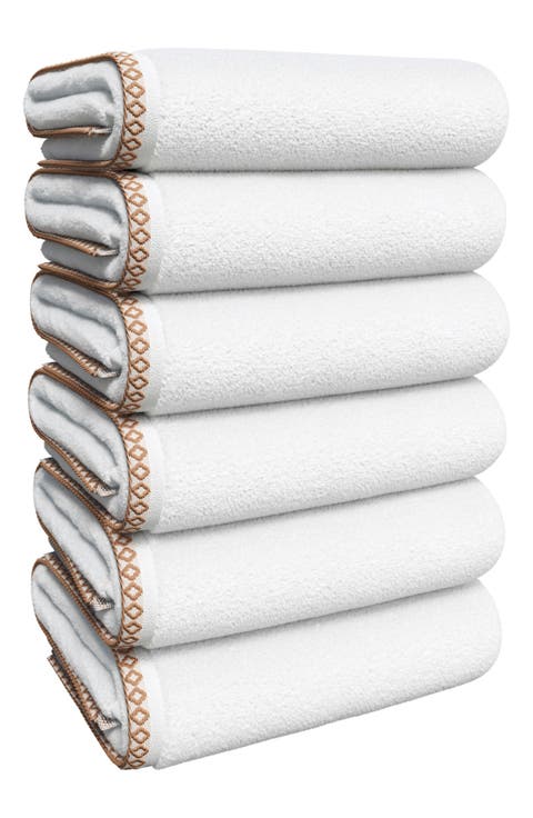 Border Stitch 6-Piece Cotton Hand Towels