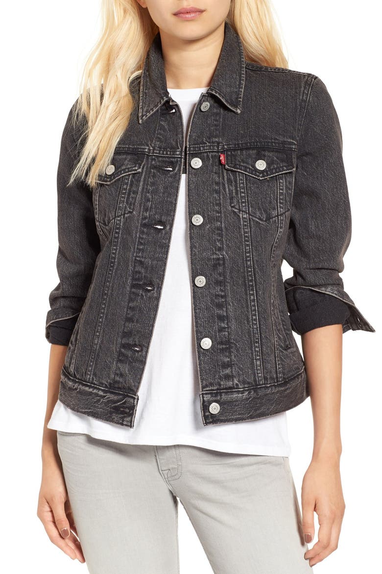 Levi's® 'Boyfriend' Denim Trucker Jacket, Main, color, MOUNTAIN BLACK