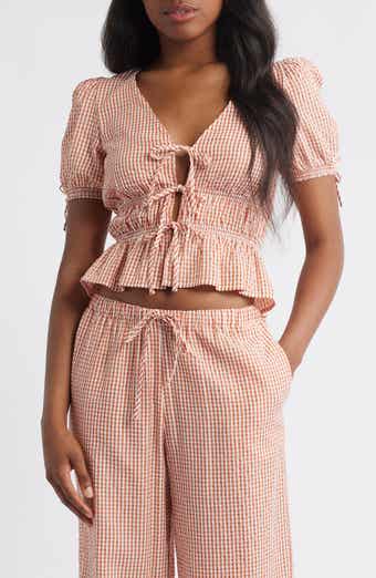 WAYF x Styled by COCO! Nina Gingham Seersucker Tie Front Top