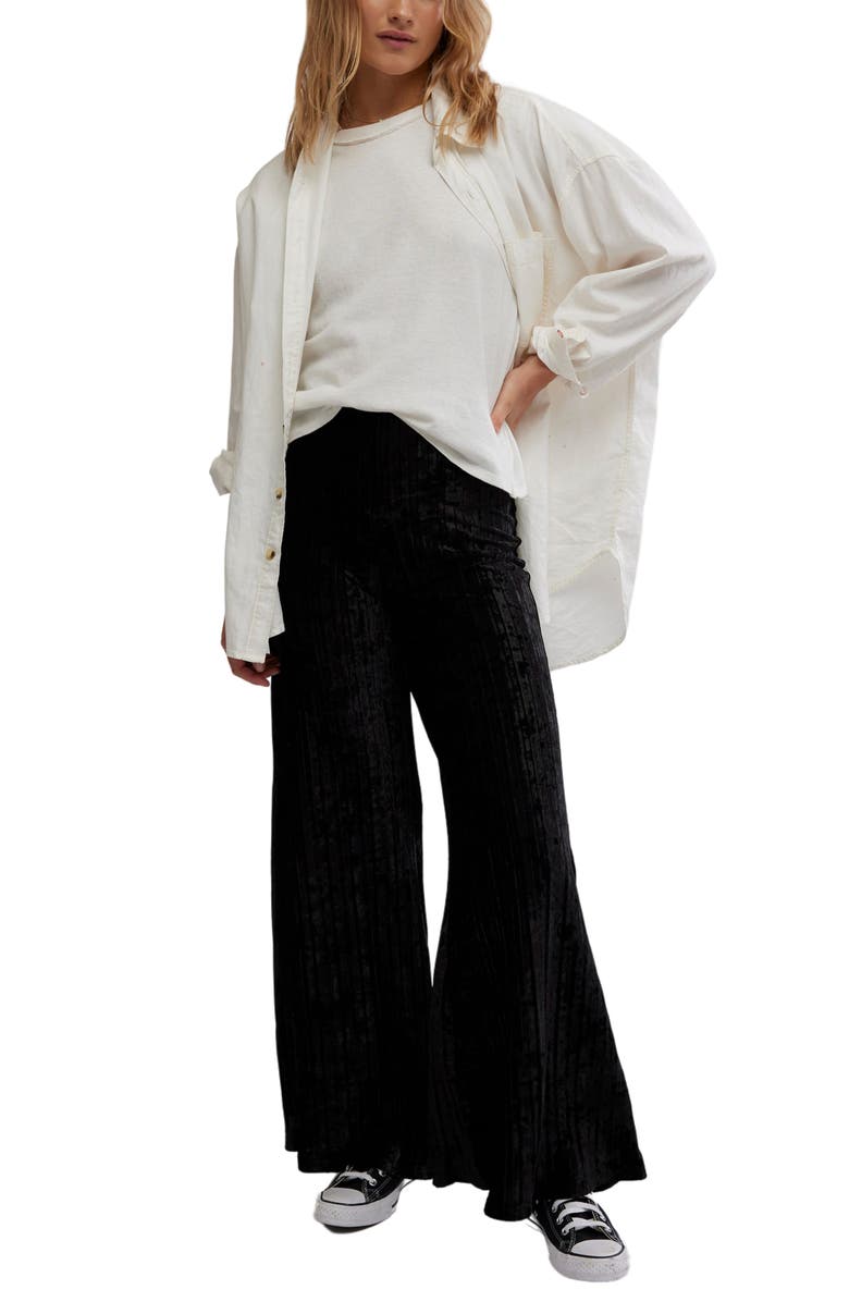 Free People Star Sign Ribbed Wide Leg Velvet Pants, Alternate, color, Black