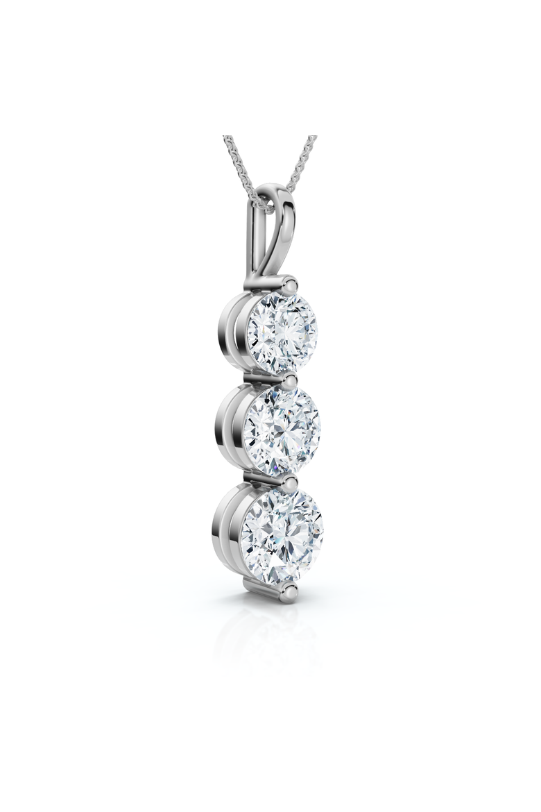 2 Ct Three Diamond Pendant 14K Gold 3 Stone Lab Grown Necklace, Alternate, color, 14k White Gold