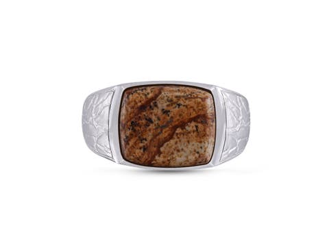 Brown Picasso Jasper Sterling Silver Men Signet Ring