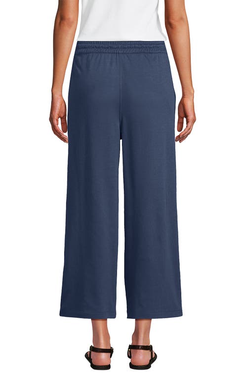 Lands' End Sport Knit Pull On Drawstring Wide Leg Crop Pants In Blue