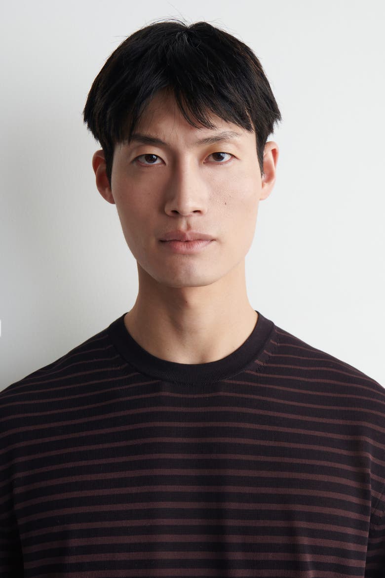 Striped Knitted Cotton T-shirt, Alternate, color, BROWN / BLACK / STRIPED