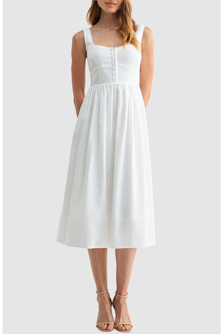 Corset A-Line Midi Dress, Main, color, WHITE