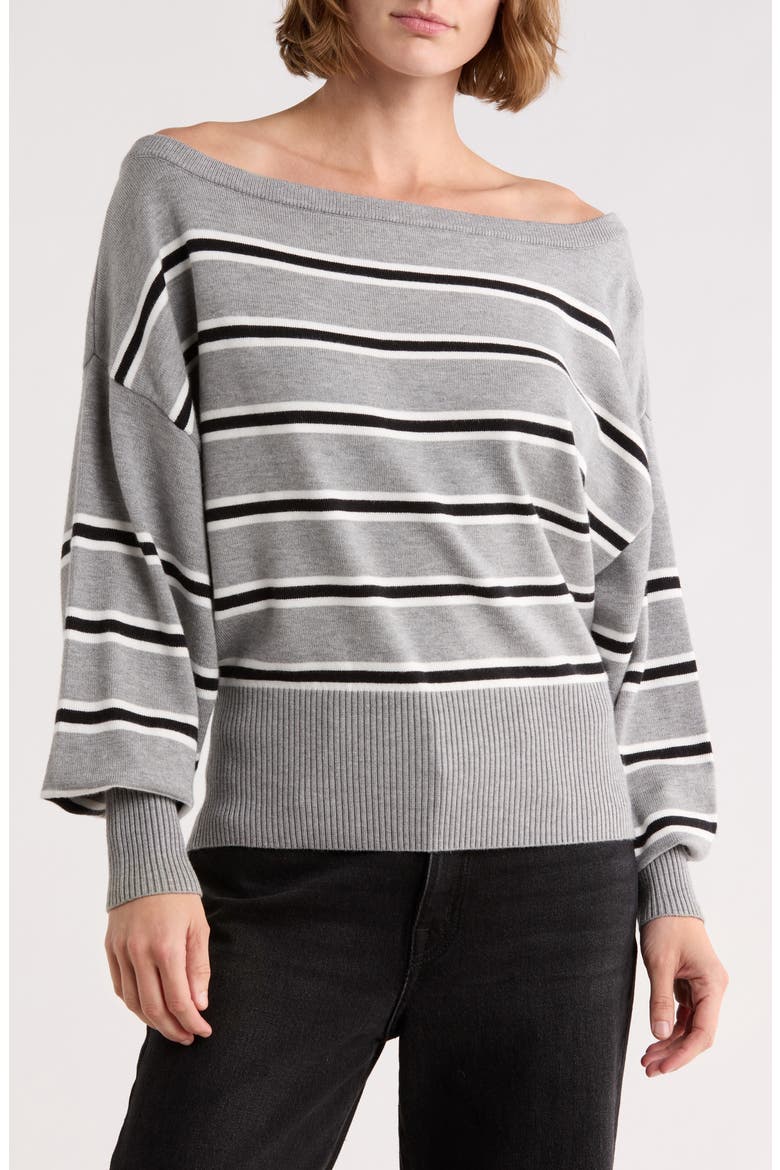 Off the Shoulder Sweater, Main, color, GREY STRIPE