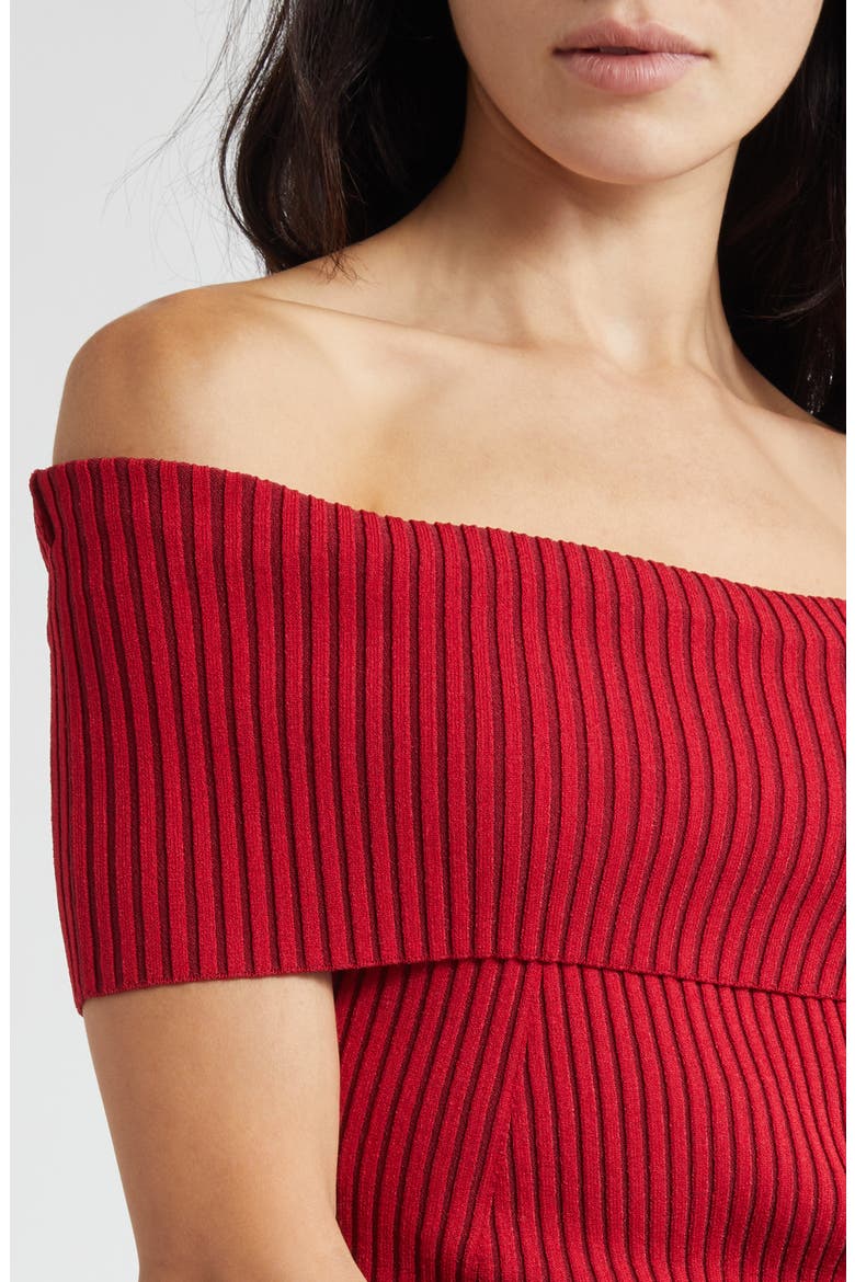 Luke Foldover Off the Shoulder Rib Top, Alternate, color, SCARLET RED