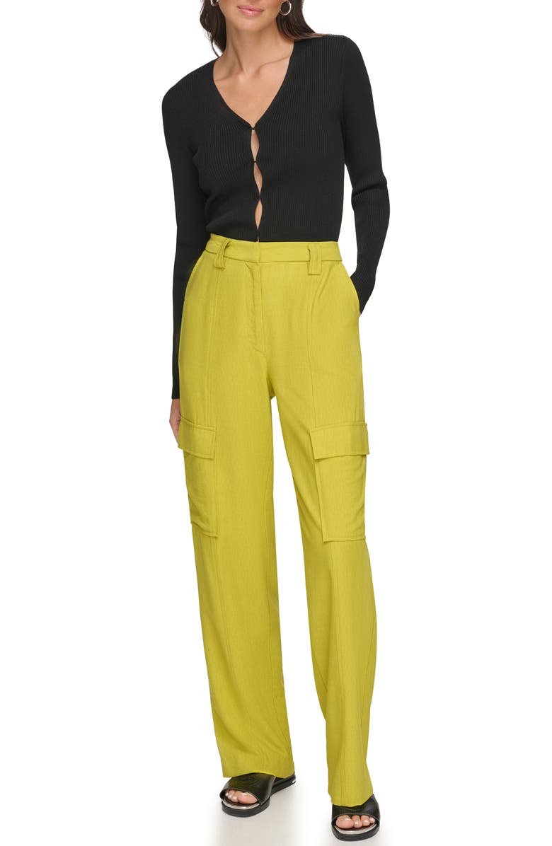 DKNY Rib V-Neck Cardigan, Alternate, color, 