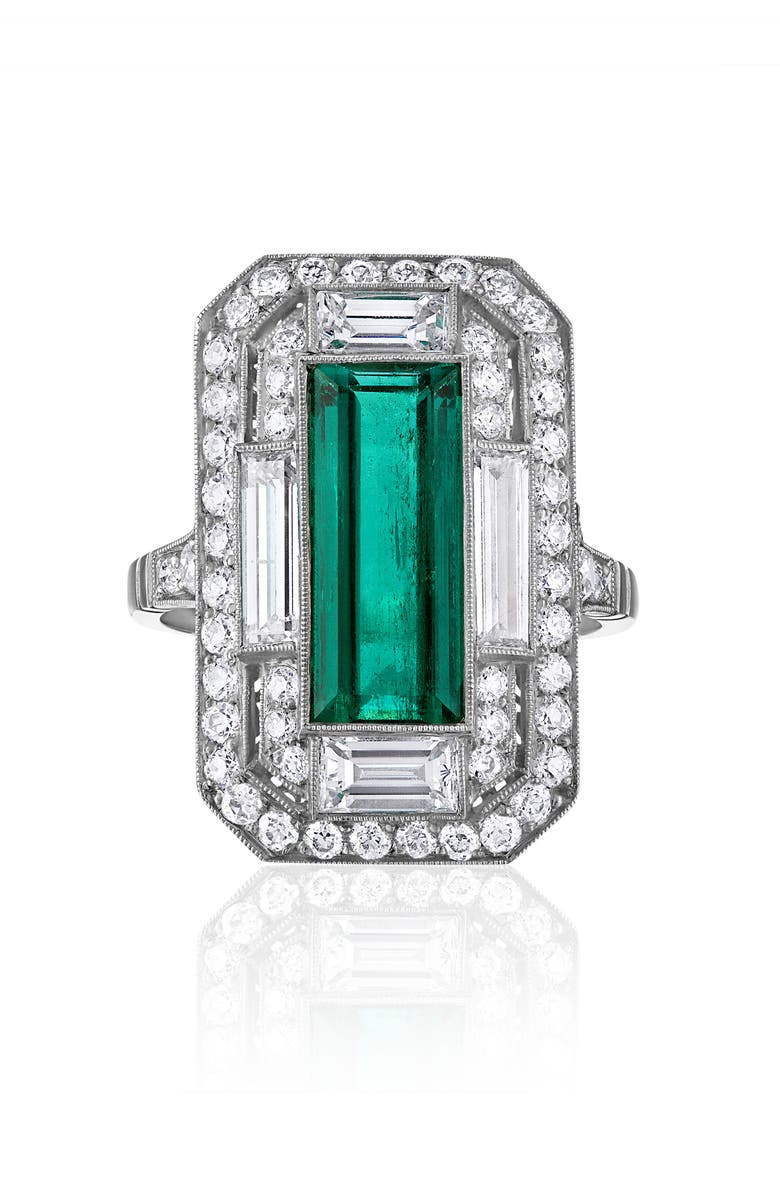 Mindi Mond Art Deco Engraved Colombian Emerald & Diamond Ring, Alternate, color, Platinum/ Diamond/ Emerald