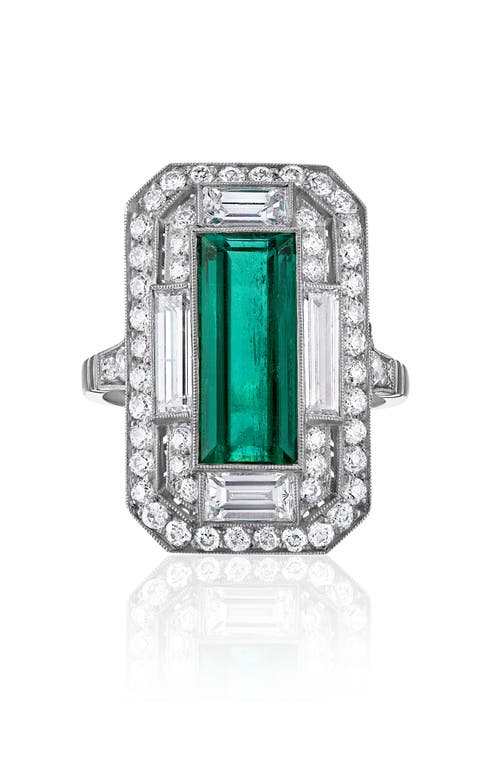 Mindi Mond Art Deco Engraved Colombian Emerald & Diamond Ring