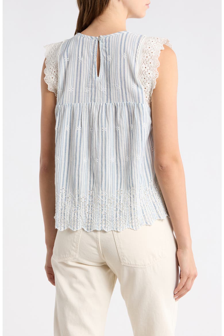 Lace & Embroidery Detail Stripe Cotton & Linen Top, Alternate, color, BLUE STRIPE
