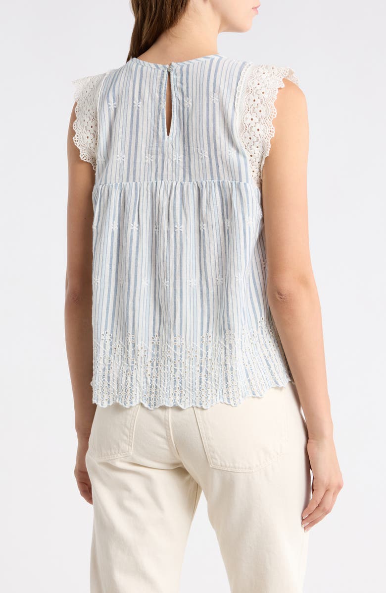 Lucky Brand Lace & Embroidery Detail Stripe Cotton & Linen Top, Alternate, color, Blue Stripe