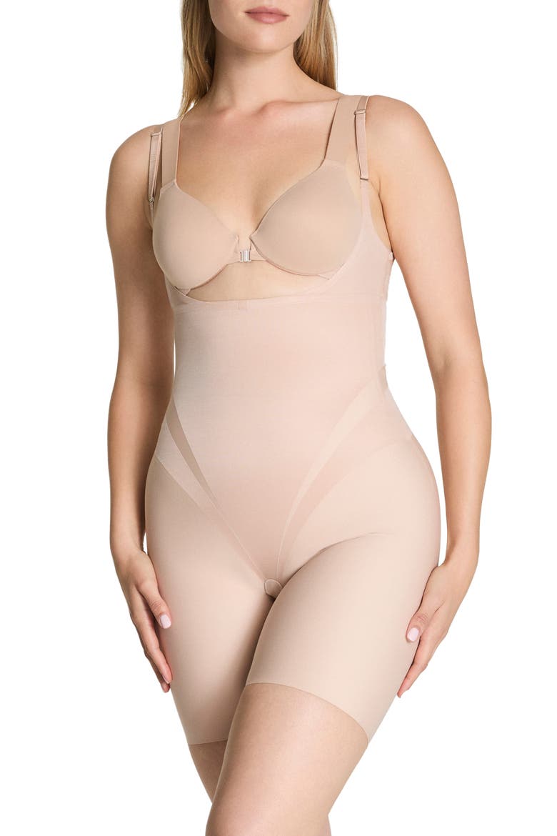 Open Bust Mid Thigh Shaper Bodysuit, Main, color, CHAMPAGNE BEIGE