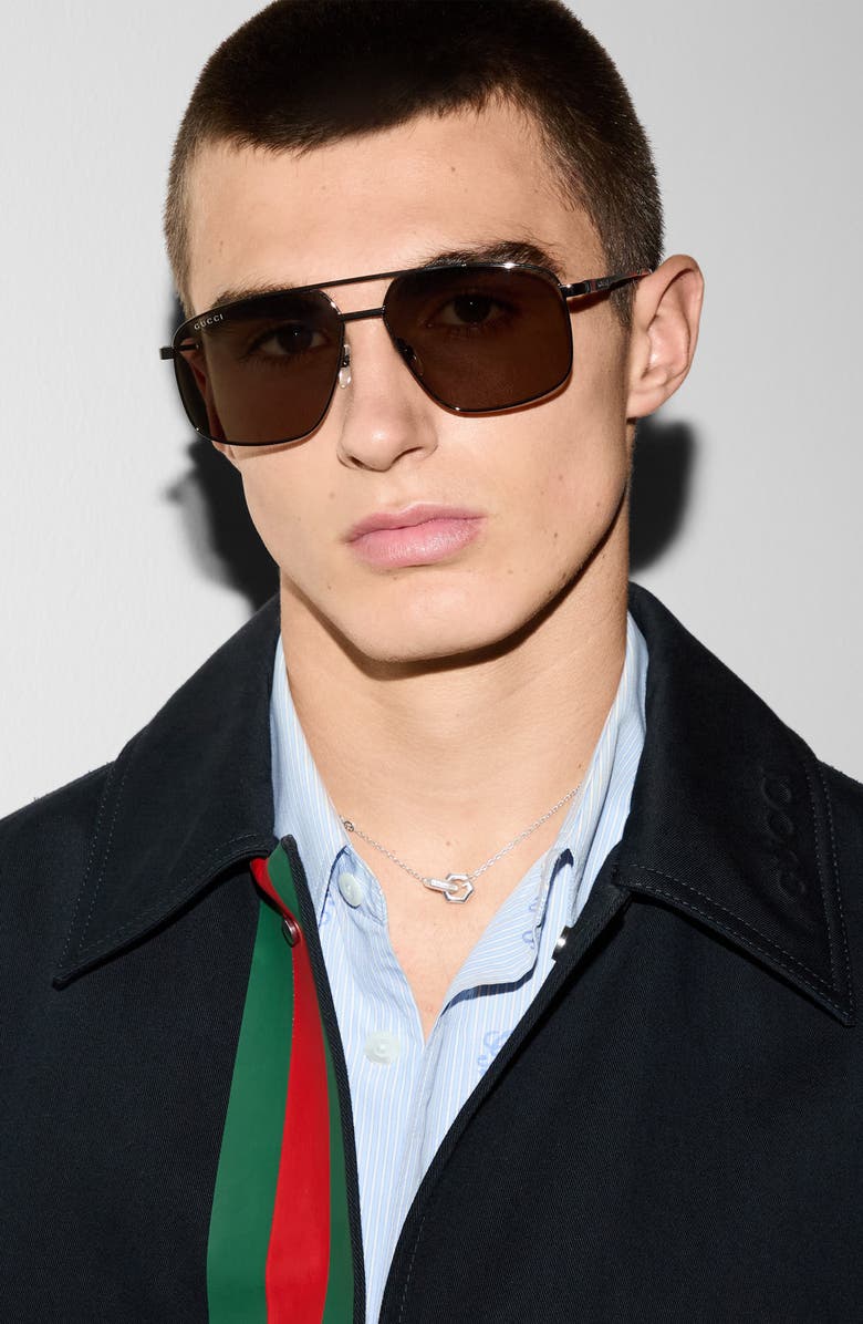 Gucci Crystal Embellished GG Cube Pendant Necklace, Alternate, color, Silver/White