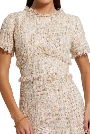 Mac Duggal Boucle Short Sleeve A Line Midi Dress | Nordstrom