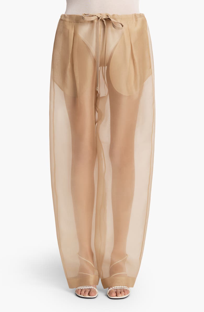 Khaite Trenton Sheer Silk Blend Organza Drawstring Pants, Main, color, Beige