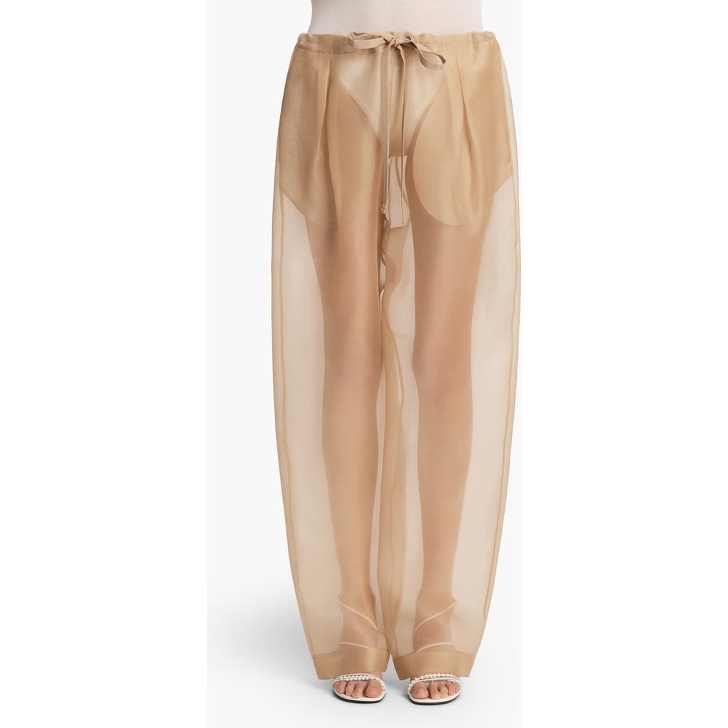 Khaite Beige Semi-transparent Silk Pants With Drawstring Waist In Beige